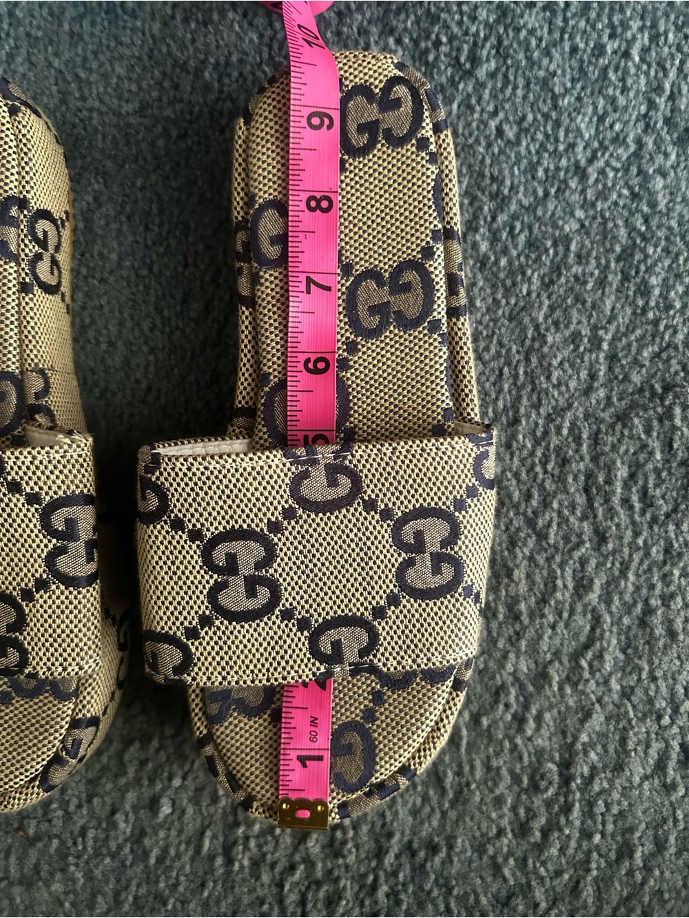 Beige and Navy G Slide Sandals - Picture 5 of 11